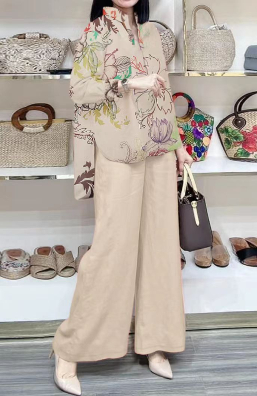 2025. aasta Amazoni ülikond, lahtised ringid, pikkade varrukatega särk, laiad püksid, ühevärviline, elegantne vabaaja vintage ülikond