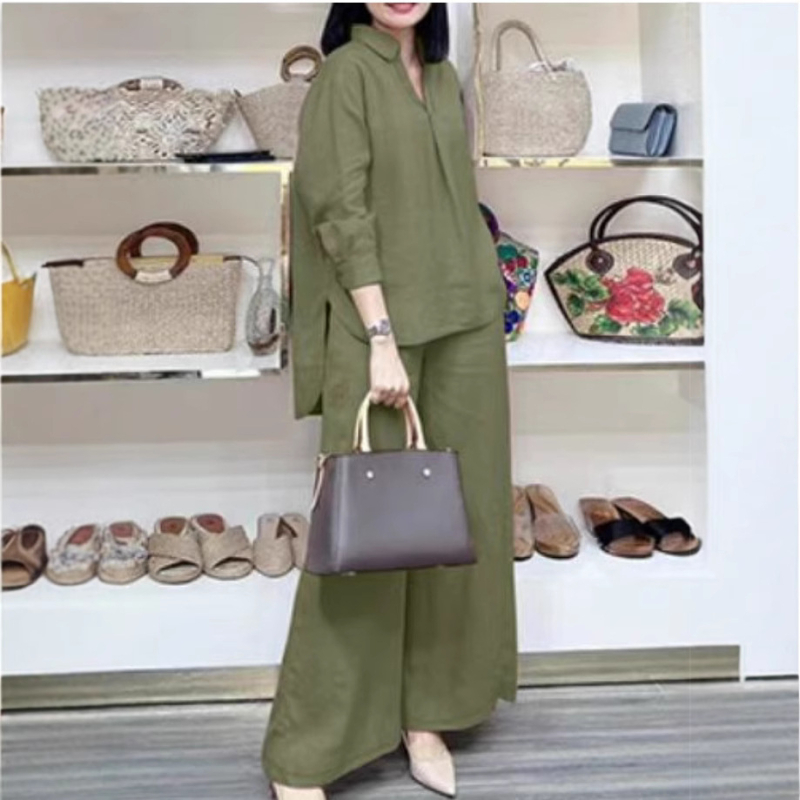 2025. aasta Amazoni ülikond, lahtised ringid, pikkade varrukatega särk, laiad püksid, ühevärviline, elegantne vabaaja vintage ülikond