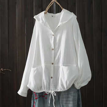 Jaapani ja Korea ühevärviline lahtine pluss-suuruses kahekihiline puuvillane marli kapuutsiga pikkade varrukatega lipsuga kardigan õhuke mantel naiste tehase eksport naisterõivad