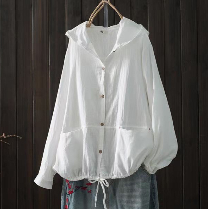 Jaapani ja Korea ühevärviline lahtine pluss-suuruses kahekihiline puuvillane marli kapuutsiga pikkade varrukatega lipsuga kardigan õhuke mantel naiste tehase eksport naisterõivad