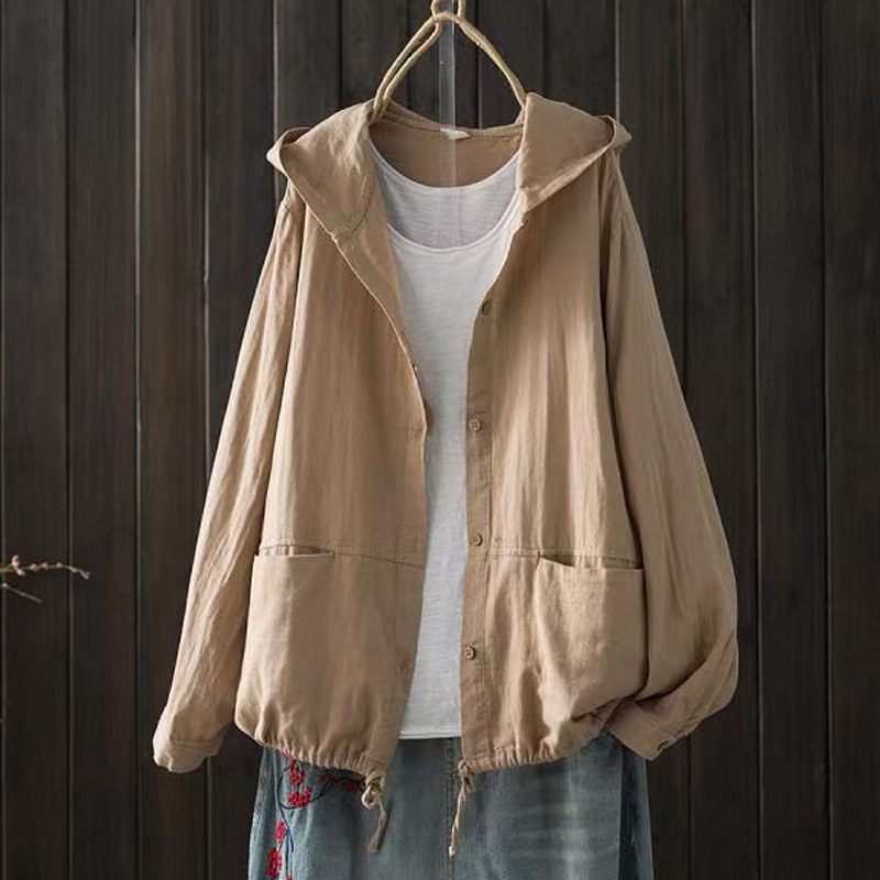 Jaapani ja Korea ühevärviline lahtine pluss-suuruses kahekihiline puuvillane marli kapuutsiga pikkade varrukatega lipsuga kardigan õhuke mantel naiste tehase eksport naisterõivad