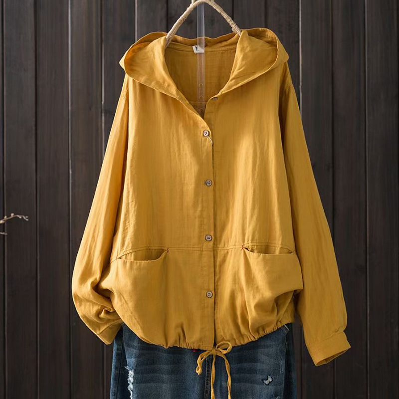 Jaapani ja Korea ühevärviline lahtine pluss-suuruses kahekihiline puuvillane marli kapuutsiga pikkade varrukatega lipsuga kardigan õhuke mantel naiste tehase eksport naisterõivad