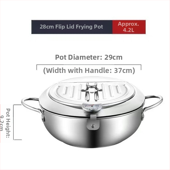 Chengze japoniško stiliaus 304 nerūdijančio plieno tempura gruzdintuvė, buitinė, temperatūrą kontroliuojanti, aliejų taupanti maža gruzdintuvė su filtru