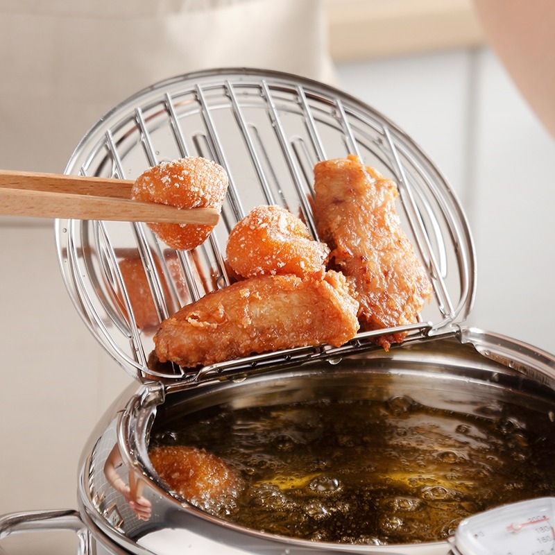 Chengze japoniško stiliaus 304 nerūdijančio plieno tempura gruzdintuvė, buitinė, temperatūrą kontroliuojanti, aliejų taupanti maža gruzdintuvė su filtru