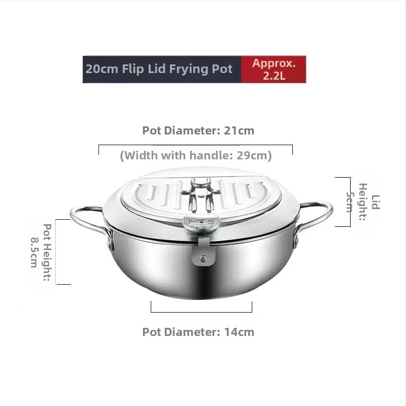 Chengze japoniško stiliaus 304 nerūdijančio plieno tempura gruzdintuvė, buitinė, temperatūrą kontroliuojanti, aliejų taupanti maža gruzdintuvė su filtru