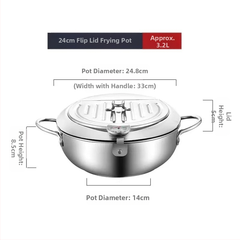 Chengze japoniško stiliaus 304 nerūdijančio plieno tempura gruzdintuvė, buitinė, temperatūrą kontroliuojanti, aliejų taupanti maža gruzdintuvė su filtru