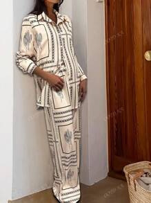 Aliexpress Amazon Εξωτερικό Εμπόριο Διασυνοριακό 2025 Νέο Casual Ευέλικτο Ρετρό Μακρυμάνικο Πουκάμισο και Παντελόνι