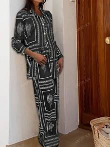 Aliexpress Amazon Εξωτερικό Εμπόριο Διασυνοριακό 2025 Νέο Casual Ευέλικτο Ρετρό Μακρυμάνικο Πουκάμισο και Παντελόνι