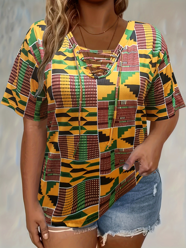 Tricou cu mânecă scurtă, imprimeu tie-dye, pentru femei, mărime plus, cu etichetă Amazon, tricotat din poliester, elegant cu cravată, pentru femei transfrontaliere europene și americane