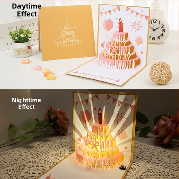 Salvestusvalgusega sünnipäevakaart, 3D-stereohäälega õnnitluskaart, tordi sünnipäevakingitus poiss-sõbrale ja tüdruksõbrale, õnnistuskaart