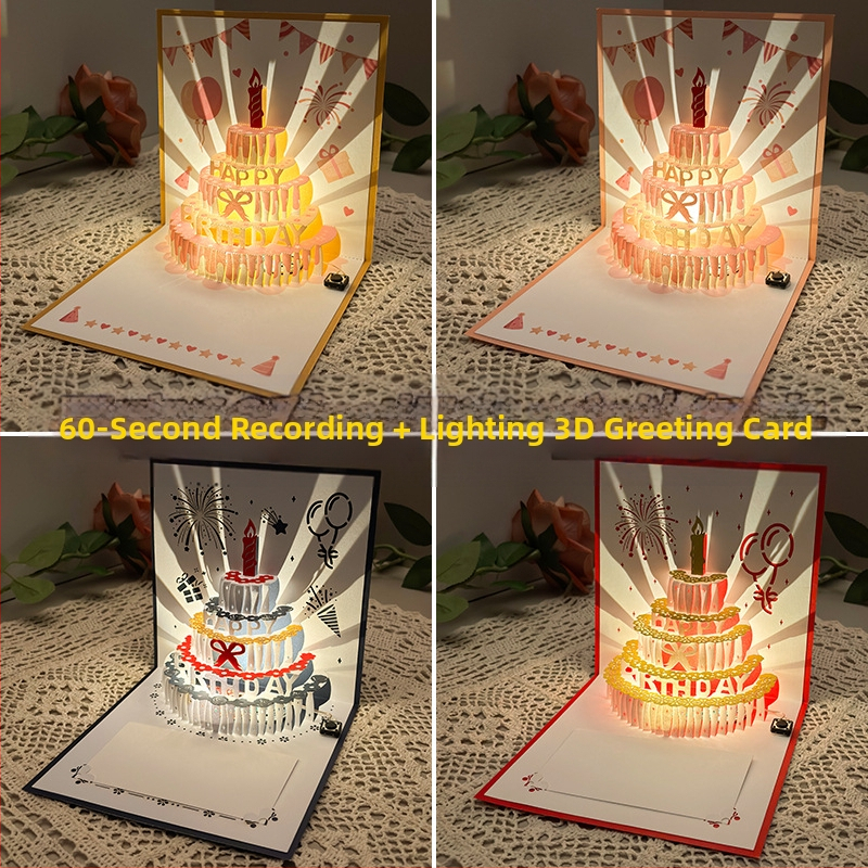 Salvestusvalgusega sünnipäevakaart, 3D-stereohäälega õnnitluskaart, tordi sünnipäevakingitus poiss-sõbrale ja tüdruksõbrale, õnnistuskaart