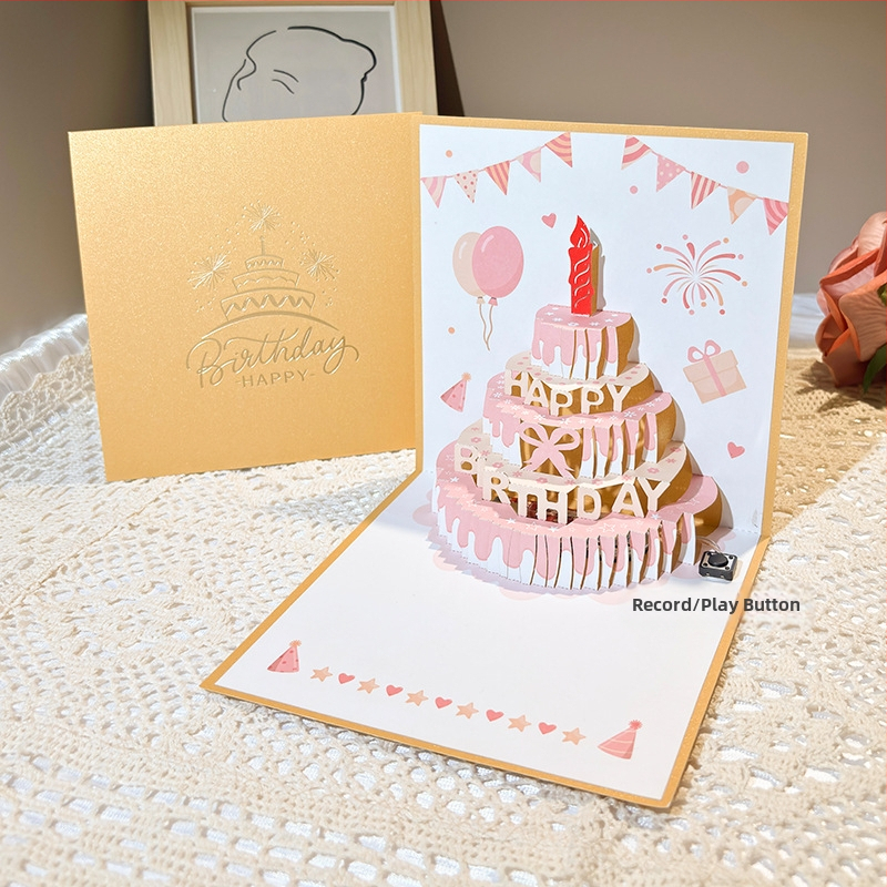 Salvestusvalgusega sünnipäevakaart, 3D-stereohäälega õnnitluskaart, tordi sünnipäevakingitus poiss-sõbrale ja tüdruksõbrale, õnnistuskaart