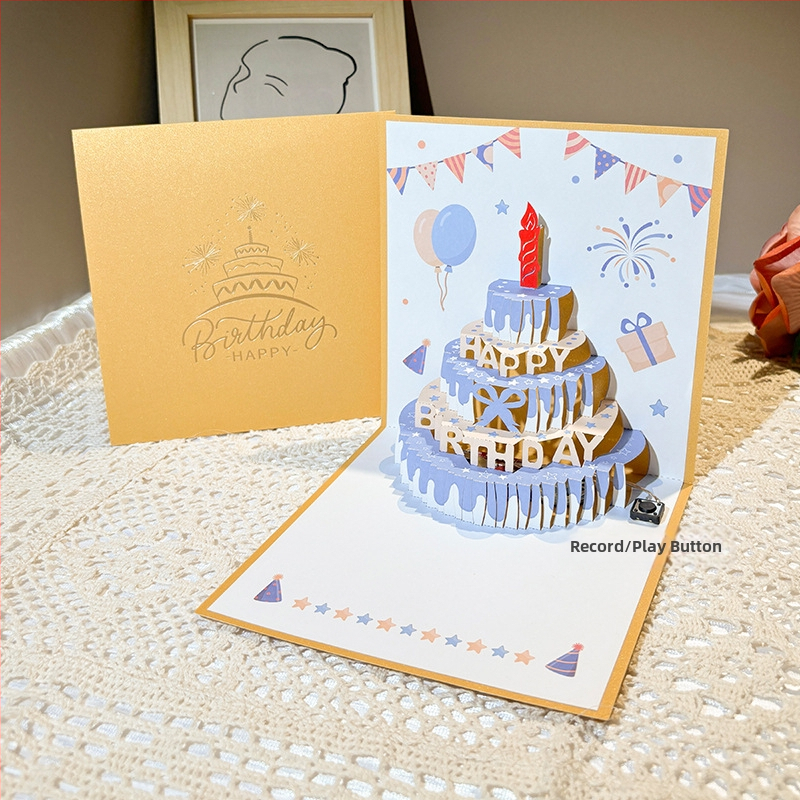 Salvestusvalgusega sünnipäevakaart, 3D-stereohäälega õnnitluskaart, tordi sünnipäevakingitus poiss-sõbrale ja tüdruksõbrale, õnnistuskaart