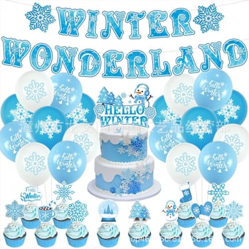 Jää ja lume peokaunistus taustsein teadetetahvli paigutus tarvikute komplekt lipp õhupall paberlill moodne lihtne kaunistus