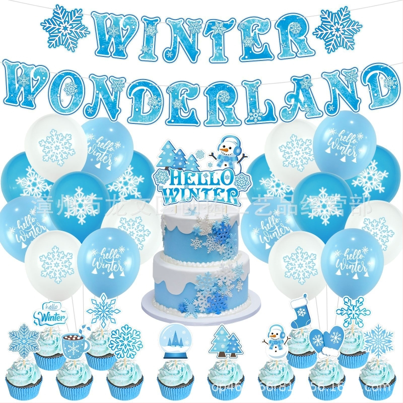 Jää ja lume peokaunistus taustsein teadetetahvli paigutus tarvikute komplekt lipp õhupall paberlill moodne lihtne kaunistus