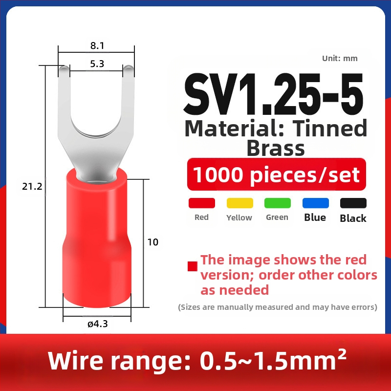 Вилковиден предварително изолиран терминал меден терминал меден кабелен накрайник бърз терминал Y-образен студено пресован терминал