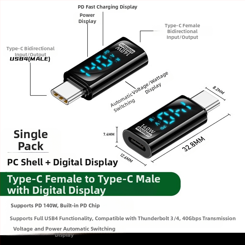 240 W skaitmeninis ekranas su „TypeC“ adapteriu, srovės įtampa ir maitinimo ekranu, skirtas nešiojamojo kompiuterio OTG keitikliui