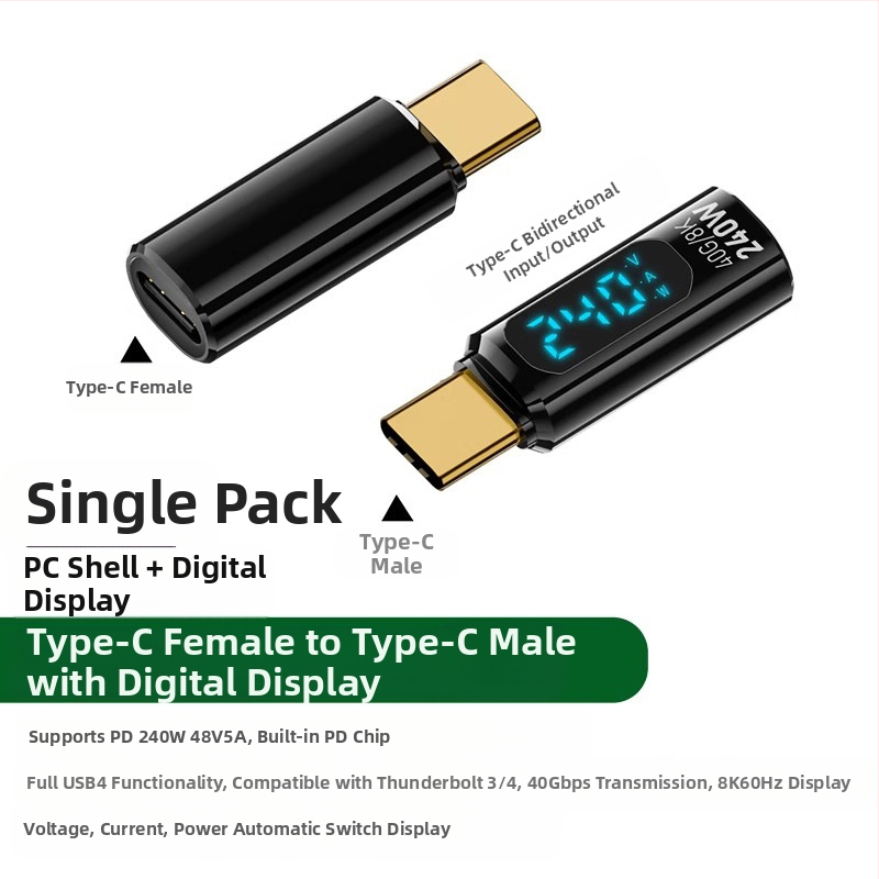 240 W skaitmeninis ekranas su „TypeC“ adapteriu, srovės įtampa ir maitinimo ekranu, skirtas nešiojamojo kompiuterio OTG keitikliui