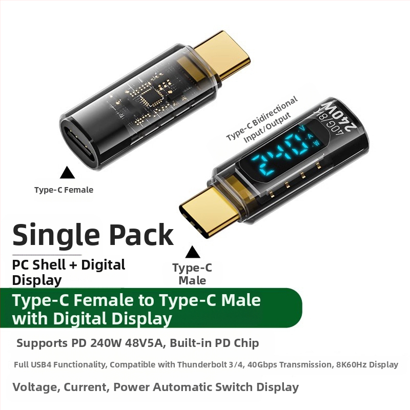 240 W skaitmeninis ekranas su „TypeC“ adapteriu, srovės įtampa ir maitinimo ekranu, skirtas nešiojamojo kompiuterio OTG keitikliui