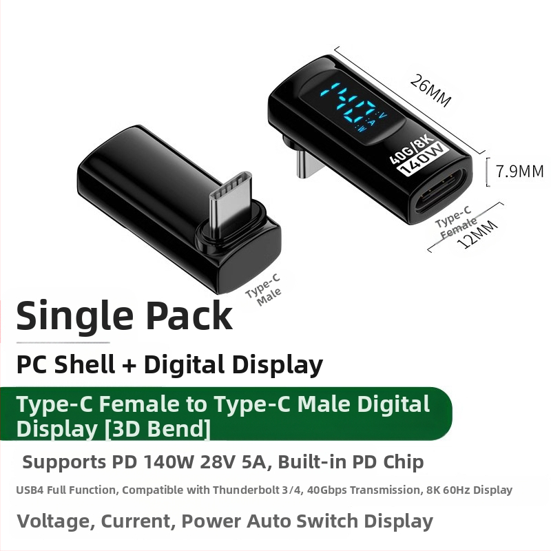 240 W skaitmeninis ekranas su „TypeC“ adapteriu, srovės įtampa ir maitinimo ekranu, skirtas nešiojamojo kompiuterio OTG keitikliui