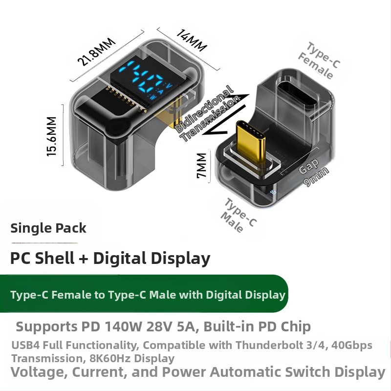 240 W skaitmeninis ekranas su „TypeC“ adapteriu, srovės įtampa ir maitinimo ekranu, skirtas nešiojamojo kompiuterio OTG keitikliui