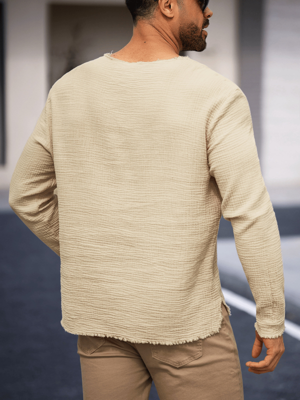 Meeste vabaaja pikkade varrukatega V-kaelusega särk, boheemlaslikust renessansistiilist, universaalne puuvillane topp meestele