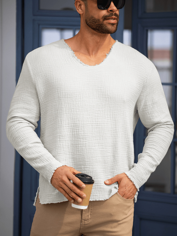 Meeste vabaaja pikkade varrukatega V-kaelusega särk, boheemlaslikust renessansistiilist, universaalne puuvillane topp meestele