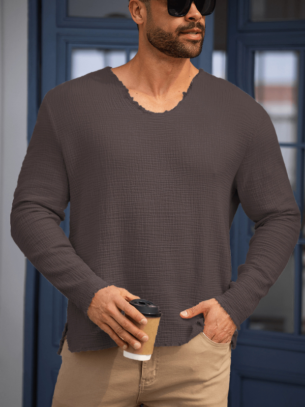 Meeste vabaaja pikkade varrukatega V-kaelusega särk, boheemlaslikust renessansistiilist, universaalne puuvillane topp meestele