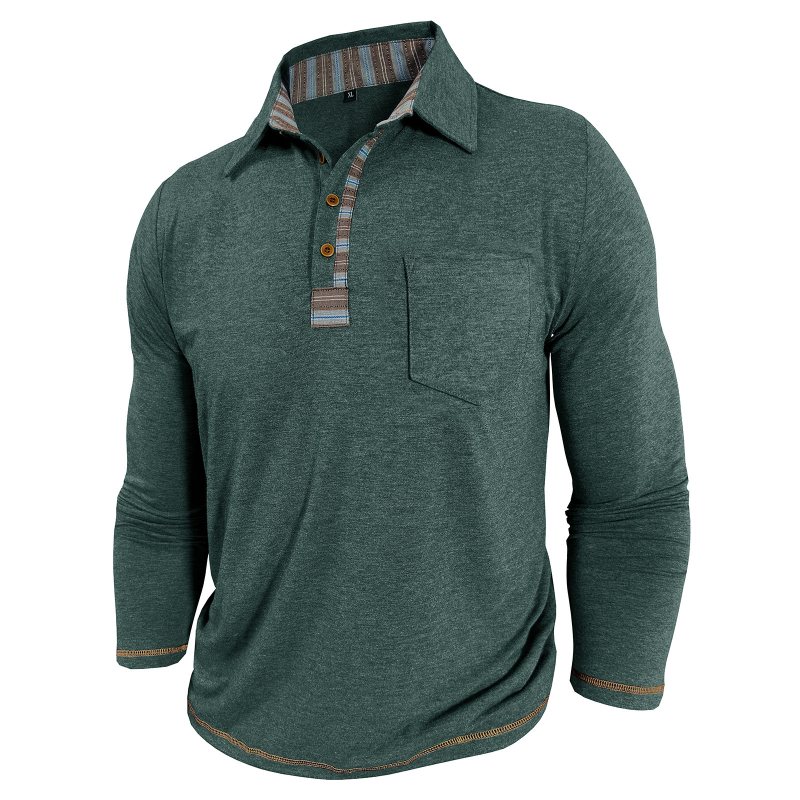 2025. gada Eiropas un Amerikas jaunais vīriešu garpiedurkņu T-krekls ar atloku, vīriešu polo krekls, Amazon rudens un ziemas apakšējais tops