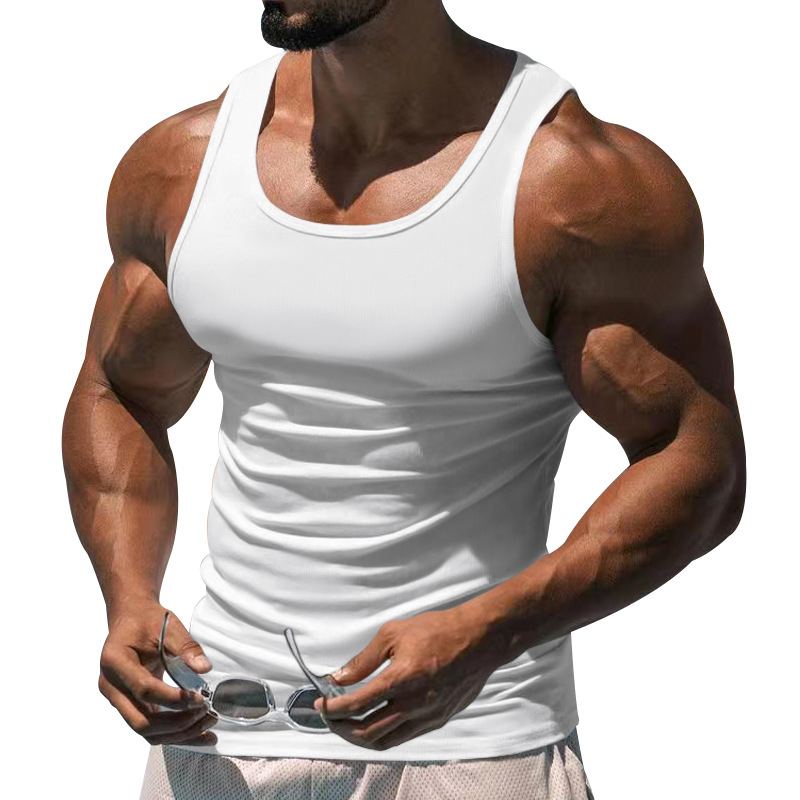 2023 Európska a americká letná fitness športová tréningová vesta Amazon Crossborder Pánska jednofarebná vesta v tvare I pre mužov