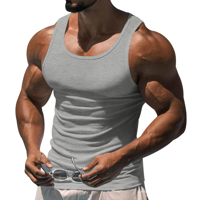 2023 Európska a americká letná fitness športová tréningová vesta Amazon Crossborder Pánska jednofarebná vesta v tvare I pre mužov