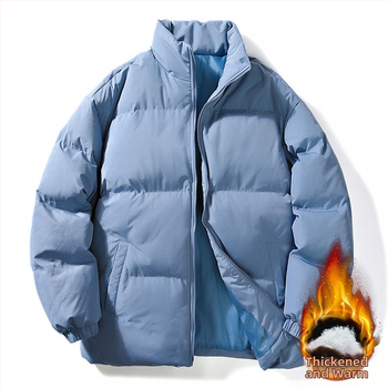 Μεγάλο μέγεθος για ζευγάρια, παλτό με επένδυση από βαμβάκι, νεανικό χειμωνιάτικο ζεστό κοστούμι ψωμιού, μοντέρνο γιακά μάρκας, παλτό με επένδυση από βαμβάκι, μονόχρωμο, χαλαρό παλτό για άνδρες