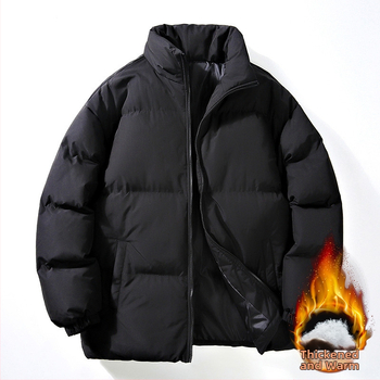 Μεγάλο μέγεθος για ζευγάρια, παλτό με επένδυση από βαμβάκι, νεανικό χειμωνιάτικο ζεστό κοστούμι ψωμιού, μοντέρνο γιακά μάρκας, παλτό με επένδυση από βαμβάκι, μονόχρωμο, χαλαρό παλτό για άνδρες