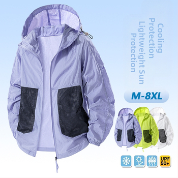 Tarpvalstybinis Upf50+ vasaros didelių dydžių porų ledo šilko apsaugos nuo saulės drabužiai vyrams ir moterims, šviesios odos drabužiai, vyriška striukė su gobtuvu
