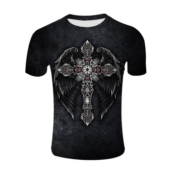 Καλοκαιρινό 2023 Διασυνοριακό Amazon AliExpress Κοντό μανίκι 3D εκτύπωσης Cross, αναπνεύσιμο, casual, ανδρικό και γυναικείο κοντό μανίκι