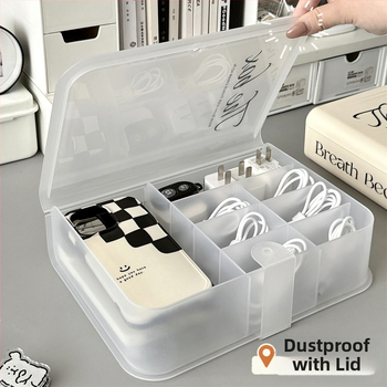 Διαφανές κουτί αποθήκευσης γραφείου, ανθεκτικό στη σκόνη, καλώδιο δεδομένων, φορτιστής, οργανωτής, κουτί οργάνωσης, κέλυφος κινητού τηλεφώνου, διάφορα είδη, υποπλέγμα E18
