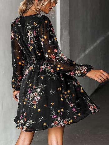 Amazon Wish határokon átnyúló, legkelendőbb ruha, V-nyakú, elegáns, sifonmintás, virágmintás, tavaszi, átlátszó ruha, sokoldalú