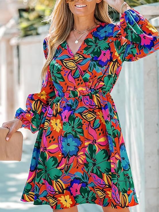 Amazon Wish határokon átnyúló, legkelendőbb ruha, V-nyakú, elegáns, sifonmintás, virágmintás, tavaszi, átlátszó ruha, sokoldalú