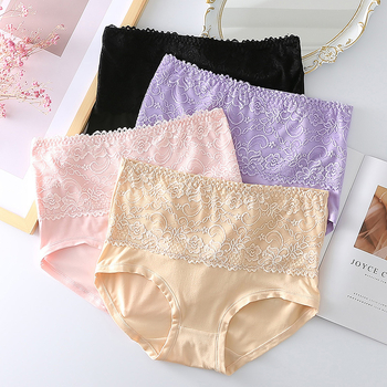 [Πακέτο των 3] AliExpress Γυναικεία εσώρουχα μεγάλου μεγέθους με δαντέλα εξωτερικού εμπορίου, μονόχρωμα, σλιπ με ψηλή μέση, ευρωπαϊκή και αμερικανική έκδοση