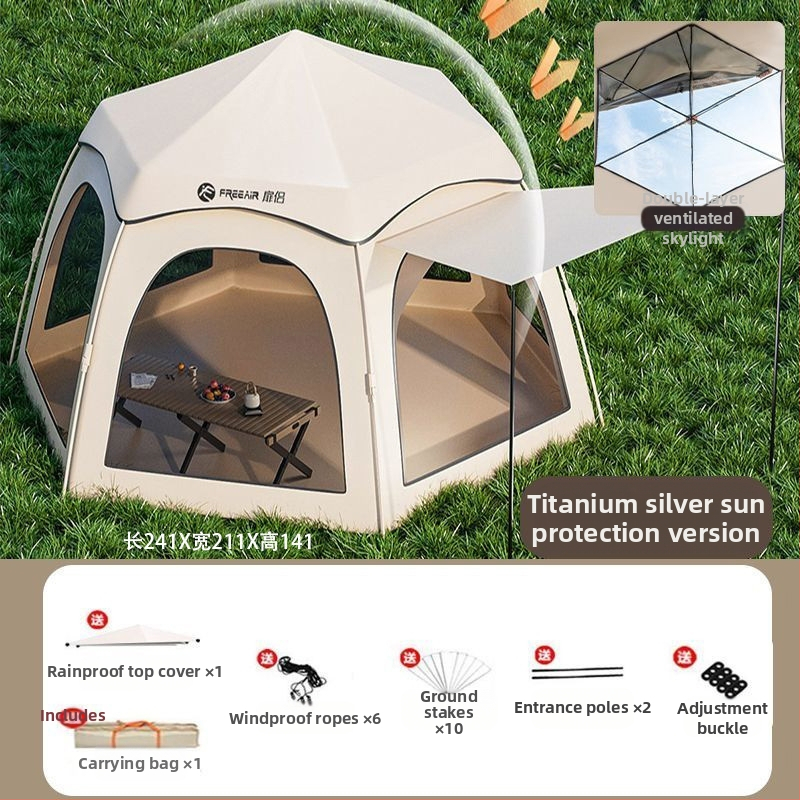 Kümme tuhat inimest koguvad välistingimustes kasutatavaid telke, välitingimustes kasutatavaid telkimisvarustust, automaatset kaasaskantavat telkimisstiilis piknikku, vajalikku kuusnurkset plussi.