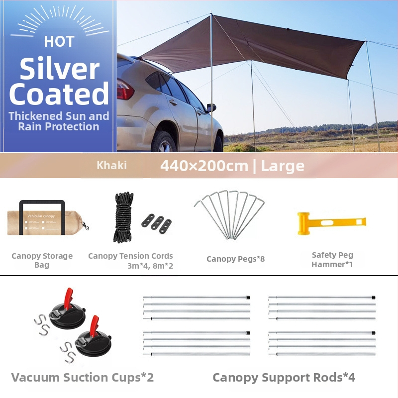 Autopoolne telkimisvarikatus, isejuhtiv reisitelk, autopoolne tagumine päikesesirm, maastur, vihmakindel