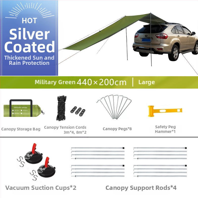 Autopoolne telkimisvarikatus, isejuhtiv reisitelk, autopoolne tagumine päikesesirm, maastur, vihmakindel