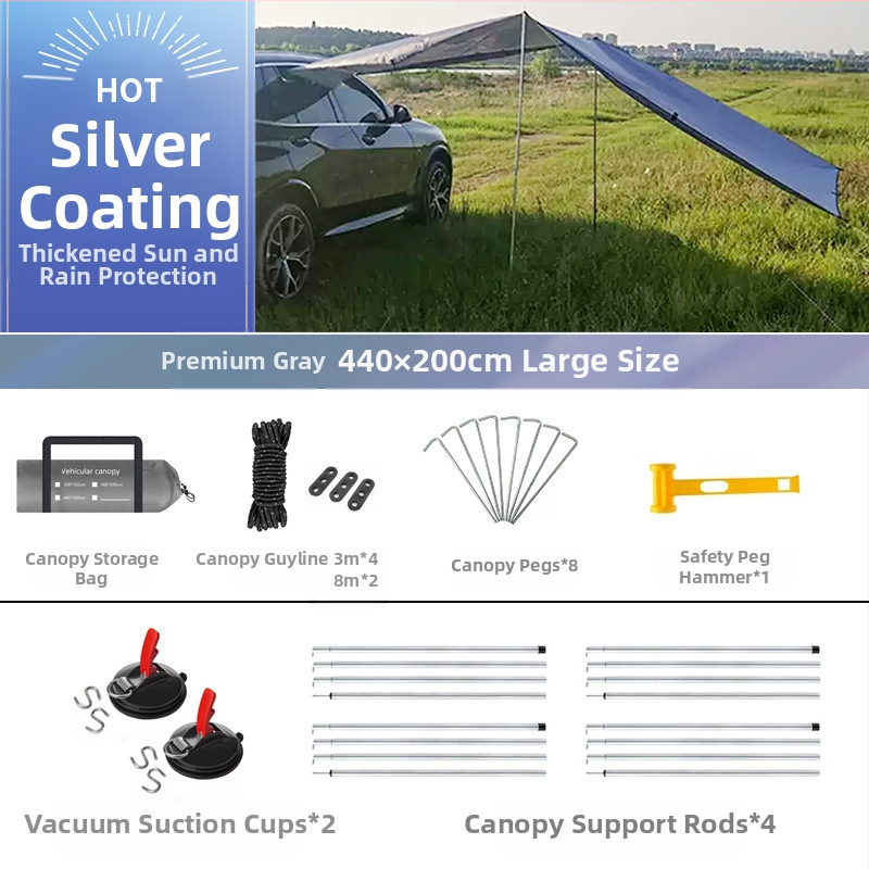 Autopoolne telkimisvarikatus, isejuhtiv reisitelk, autopoolne tagumine päikesesirm, maastur, vihmakindel