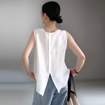 Εκλεκτά γυναικεία ρούχα άνοιξη και καλοκαίρι 2025 νέο γιλέκο ρετρό στυλ φαρδύ μεγάλο αμάνικο τοπ χωρίς μανίκια 250067
