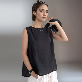 Εκλεκτά γυναικεία ρούχα άνοιξη και καλοκαίρι 2025 νέο γιλέκο ρετρό στυλ φαρδύ μεγάλο αμάνικο τοπ χωρίς μανίκια 250067