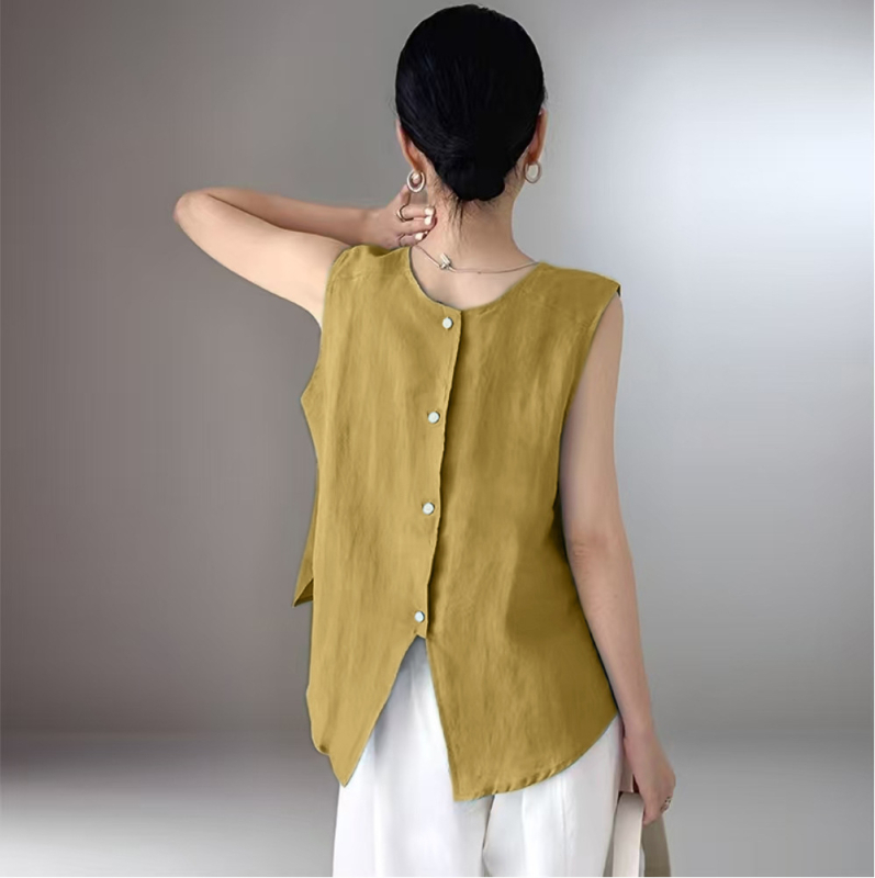 Εκλεκτά γυναικεία ρούχα άνοιξη και καλοκαίρι 2025 νέο γιλέκο ρετρό στυλ φαρδύ μεγάλο αμάνικο τοπ χωρίς μανίκια 250067