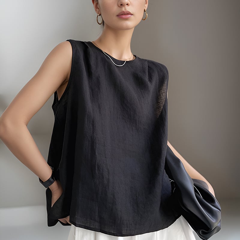 Εκλεκτά γυναικεία ρούχα άνοιξη και καλοκαίρι 2025 νέο γιλέκο ρετρό στυλ φαρδύ μεγάλο αμάνικο τοπ χωρίς μανίκια 250067