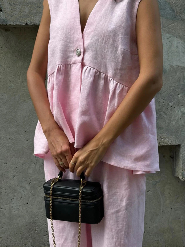 2025 Cross-Border V-Neck fără mâneci vestă pantaloni costum femei europene și americane nouă culoare pură elegantă îmbrăcăminte de lucru set din două piese