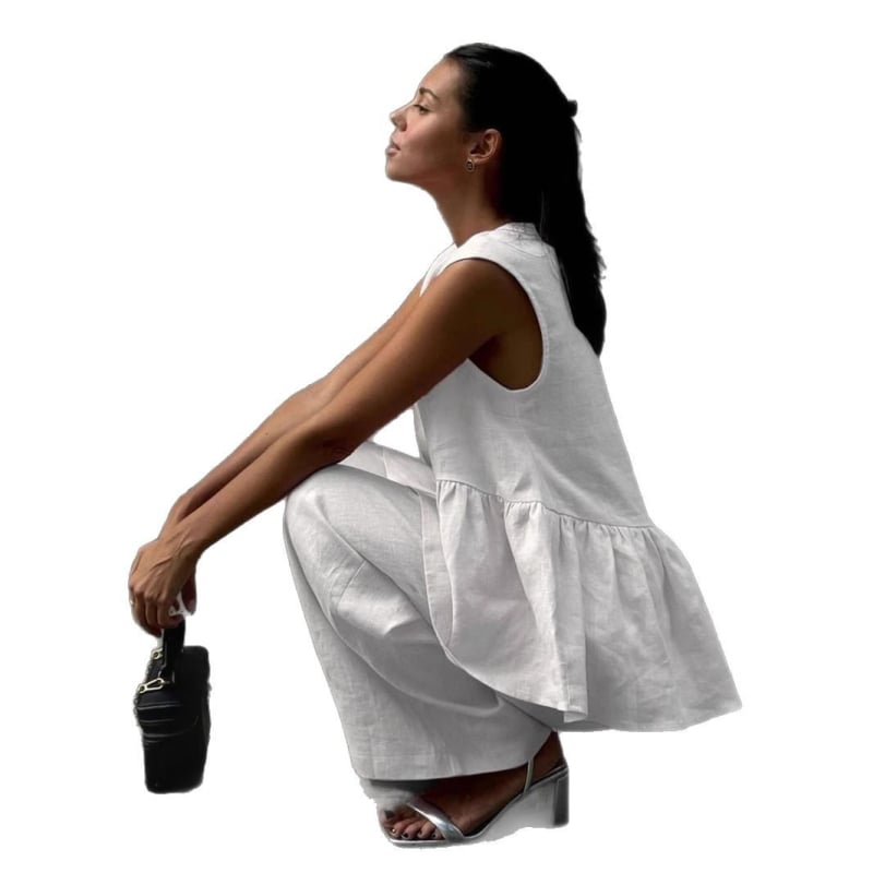 2025 Cross-Border V-Neck fără mâneci vestă pantaloni costum femei europene și americane nouă culoare pură elegantă îmbrăcăminte de lucru set din două piese