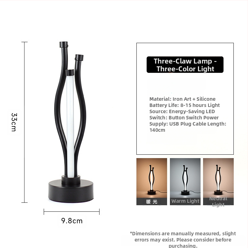 2025LED stalinė lempa miegamajam prie lovos, trijų spalvų, pritemdoma naktinė lemputė, kūrybingas restoranas, kavinė, šviečianti dekoratyvinė stalo lempa